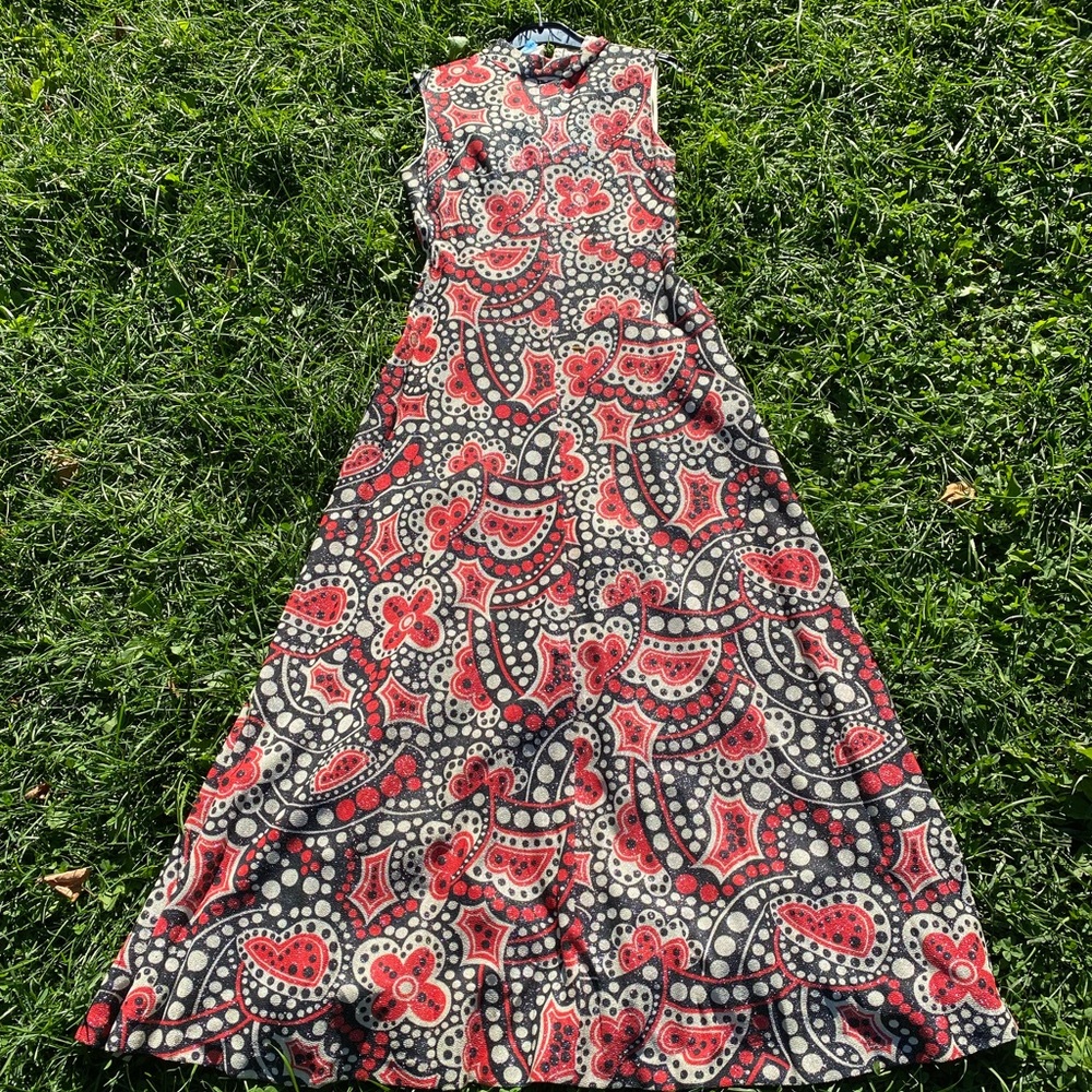 60’s Vintage Paisley Print Maxi Dress